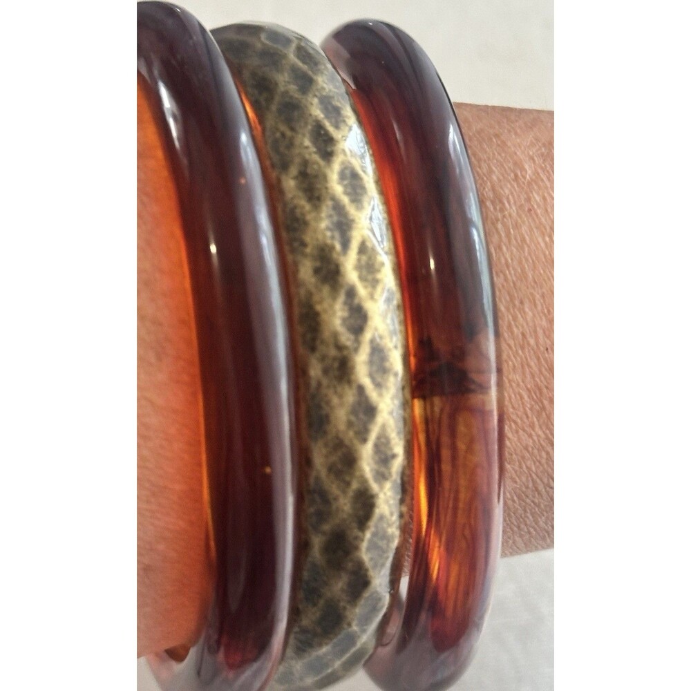 New In Box Avon Fade to Dusk Bangle Set (3-Piece) Faux Tortoise & Gold Python - Picture 7 of 11